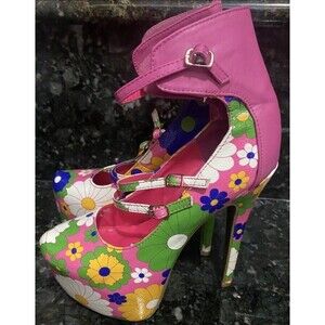PIN UP GIRL! AMI CLUBWEAR STRAP ON PUMPS FLOWER STILETTO HEELS- SZ 7